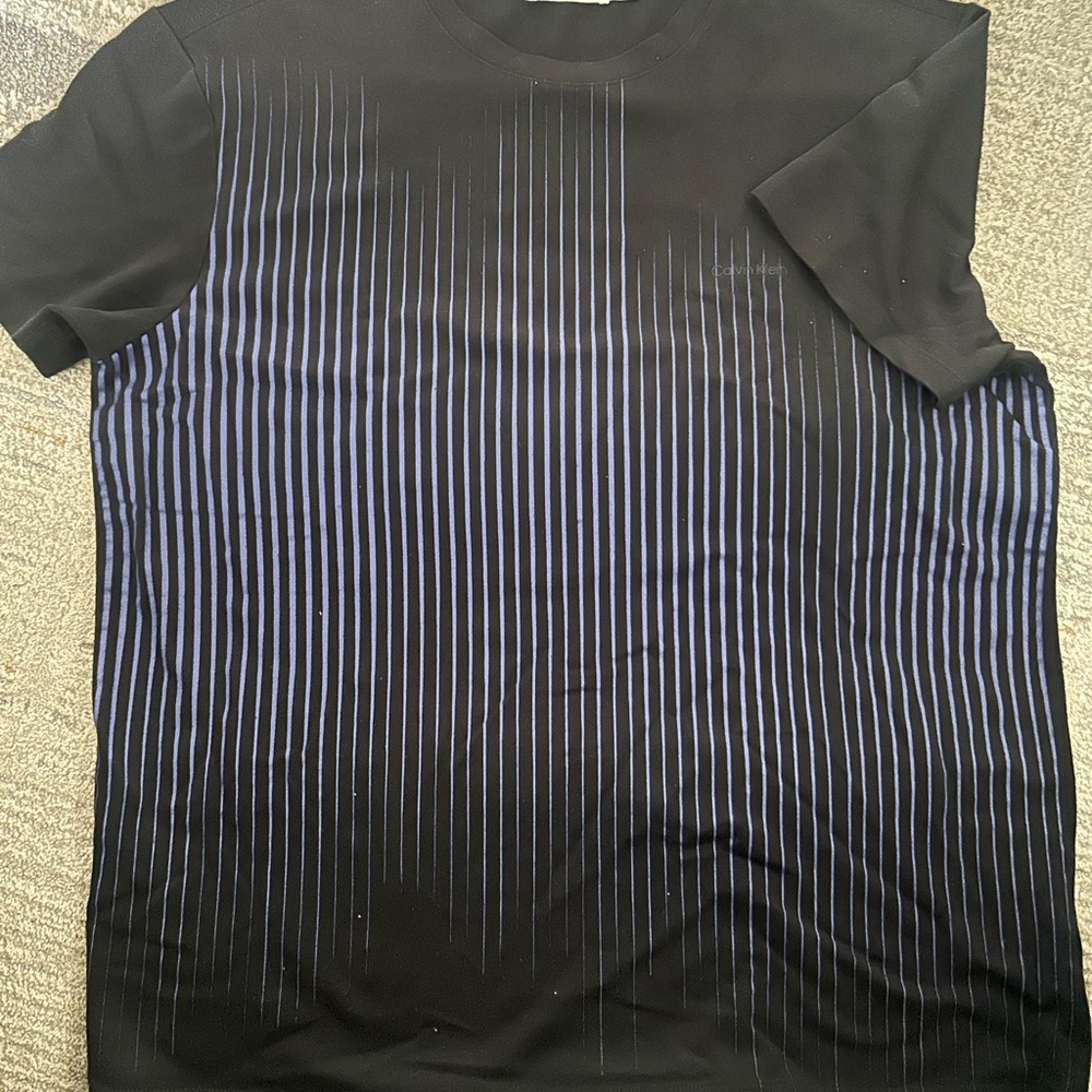 Calvin Klein Black Tee with Blue Pinstripes